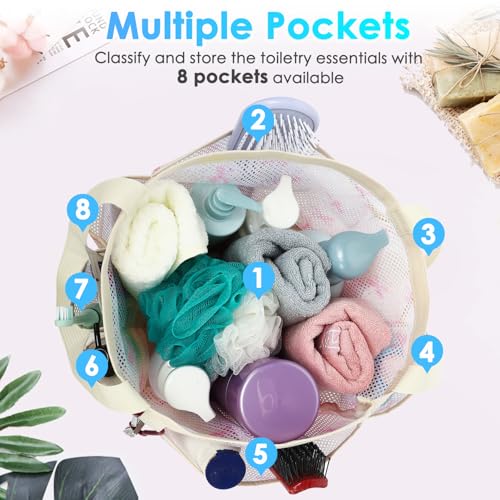 Fammart Mesh Shower Caddy Portable for College Dorm Room Essentials, Odorless Polyester Large Shower Tote Bag with Dual Handles, 8-Pocket Quick-Dry Toiletry Organizer for Travel, Beach, Camping, Gym - color: Multiple Pockets, 1 Pack - Pink Butterfly