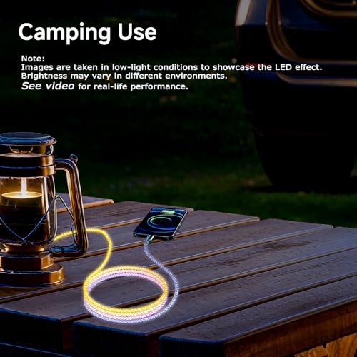 Camping Car Multi Charging Cable, USB C to USB C RGB Breathing 3 in 1 Fast Charging Cable for iPhone 15 Series, iPad mini 6 S24 S23 Laptops MacBook iPad Camping String Lights[ RGB 3 in 1 Cable] - color: Blue