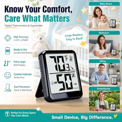 Room Thermometer Indoor Hygrometer Digital Humidity Meter - color: Black - Upgraded Version, size: 1 - Pack