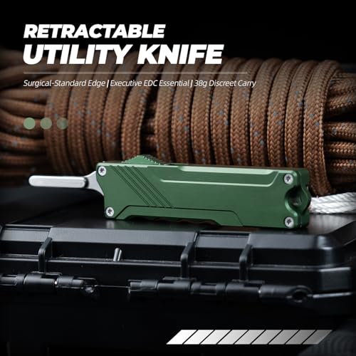 XXOK Utility Knife Scalable EDC Automatic knife Box Cutter with clip pocket knife equipped with 10PCS # 24 replacement blades Everyday Carry knives green - color: Green