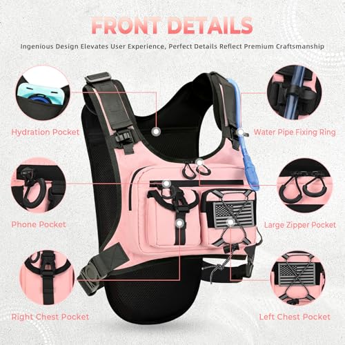 Criuage USA Patent Running Hydration Vest Backpack, Lightweight Chest Pack with 2.0L Water Bladder Bag Daypack for Hiking Running Cycling Race Marathon for Women Men - color: Pink