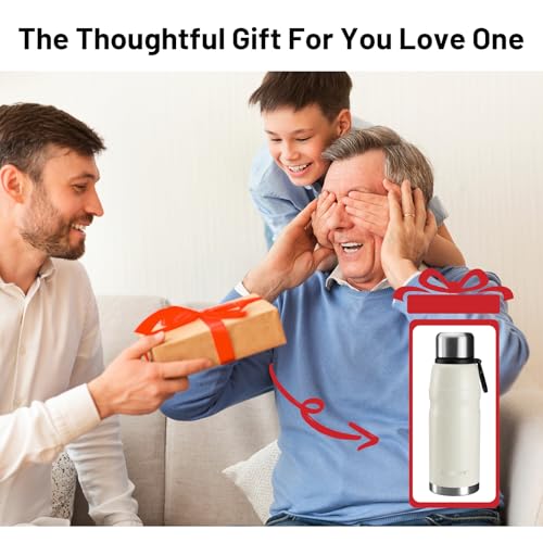 20oz Vacuum Insulated Stainless Steel Thermoses with Foldable Handle & Leakproof Lid, Slim Travel Coffee Cup for Hot/Cold Drinks, Fits Car Cup Holders - color: White-20oz