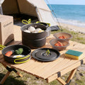Camping Cookware Set Steaming, Portable Backpacking Gear with Hard Anodized Aluminum Pot, Pan, Kettle, Bowls & Utensils, Lightweight Outdoor Cooking Kit, Ideal for Hiking, Picnic & Camping