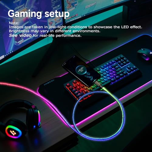 Camping Car Multi Charging Cable, USB C to USB C RGB Breathing 3 in 1 Fast Charging Cable for iPhone 15 Series, iPad mini 6 S24 S23 Laptops MacBook iPad Camping String Lights[ RGB 3 in 1 Cable] - color: Blue