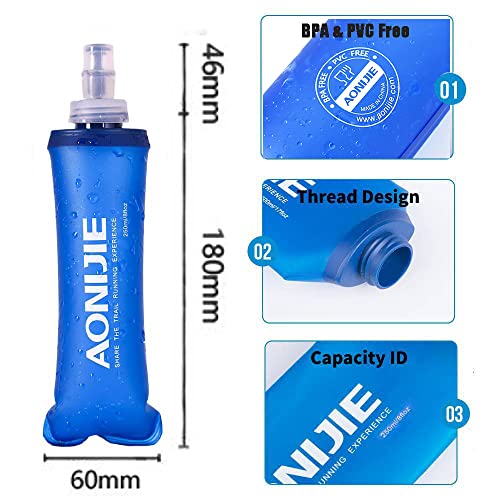 AONIJIE TPU Soft Flask Water Bottle Collapsible Running Flask for Hydration Pack, BPA Free, Wide Opening, for Outdoor Sports Hydration - color: A#250ml with straw- 2 Pcs