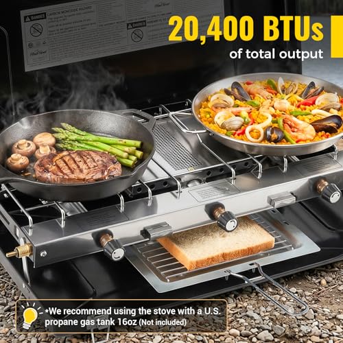 FineFlame Camping Stove, Propane Portable Camp Stove, 20400BTU-3 Burners - color: Black-3 burner-20400BTU