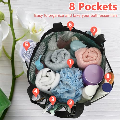 Fammart Mesh Shower Caddy Portable for College Dorm Room Essentials, Odorless Polyester Large Shower Tote Bag with Dual Handles, 8-Pocket Quick-Dry Toiletry Organizer for Travel, Beach, Camping, Gym - color: Multiple Pockets, 1 Pack - Green