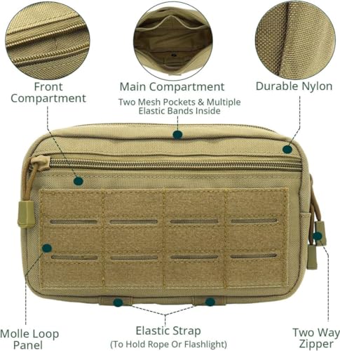 Tactical Molle Pouch, Multi-Purpose EDC Admin Pouch Utility Gadget Gear Backpack Military Waist Bag for Outdoor, Hunting, Traveling, Hiking - color: Tan