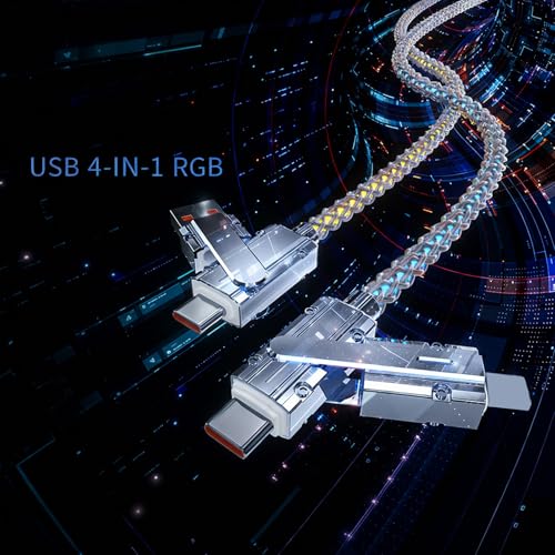 USB Cable PD Fast Charger Lighted Up (USB 4IN1 RGB),Supports Data Transfer, can be Used as a Night Light, Cable Length Approx. 39 inches, Compatible with Most Devices. - color: USB 4IN1 RGB