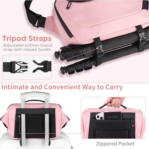 TAAOKA Camera Sling Bag,Waterproof Camera Case with Tripod Holder,Lightweight DSLR/SLR/Mirrorless Camera Bags Crossbody for photographers-Pink - color: Pink