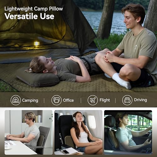 MARCHWAY Inflatable Camping Pillow with Soft Foam Top & TPU Air Bladder, Dual-Sided Support for All-Season, Lightweight Compact Travel Pillow for Hiking, Backpacking, Airplane, Car (Green) - color: Green