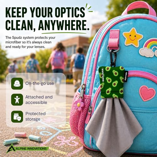 SPUDZ Classic Microfiber Lens Cleaner – Clip-On Pouch, Washable – for Binoculars, Scopes, Glasses, Screens | Classic | Red, 6 x 6 Inch - color: Red, size: 6 x 6 Inch