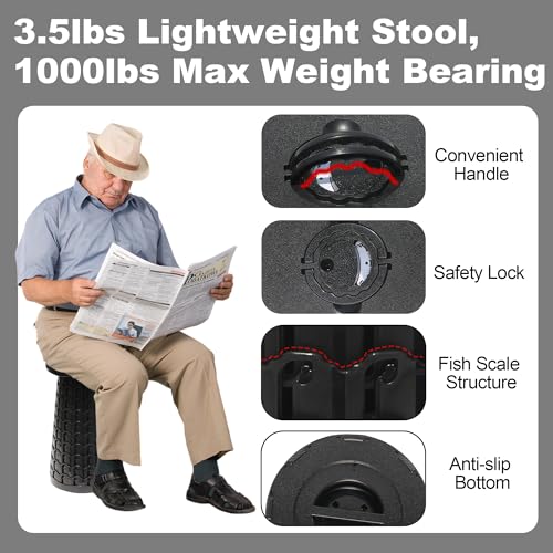 ALEVMOOM Upgraded 19.7" Collapsible Stool Telescoping Stool Foldable for Adults, 1000lbs Max Weight, Heavy Duty Portable Chair for Outdoor Travel&Camping (Without Cushion) - color: Dark Black, size: XX-Large