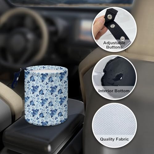 Blue Roses Car Rubbish Bin Portable Waste Basket Can Foldable Auto Waste Storasge Bag Holder with Adjustable Strap for Camping, Travelling, Picnic - color: Blue Roses