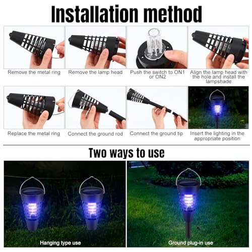 Qualirey 4 Pack Solar Bug Zapper & Mosquito Killer Outdoor Waterproof Cone-Shaped LED Light Mosquito Repellent for Patio, Garden, Yard, Camping - Hanging/Insertion Design (White & Purple Light) - color: White & Purple Light