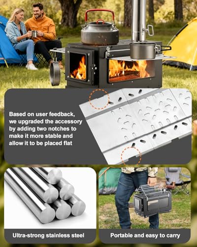 Camping Wood Stove，Wood Burning Tent Stove，Portable Hot Tent Stove for Camping, Hunting, Ice Fishing，Cooking，Shelter - color: Black