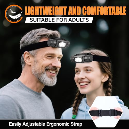 Headlamp Rechargeable with Red Light, Head Lamps Led Rechargeable Super Bright for Adults, Hardhat Head Lights for Forehead Battery Powered, Headband Headlights Flashlight for Running Camping Hiking - size: 10 modes