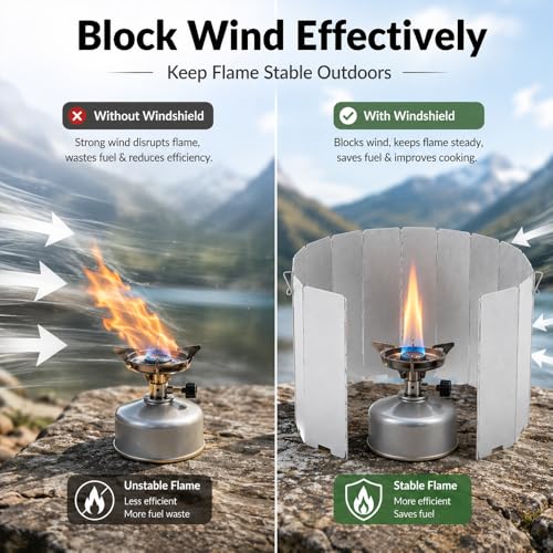 16 Pack Aluminum Camping Stove Windscreen, Foldable Lightweight Butane Burner Windshield with Storage Bag, Portable Outdoor Grill Wind Shield for Hiking, Cooking, BBQ, Backpacking - size: 16 Plates