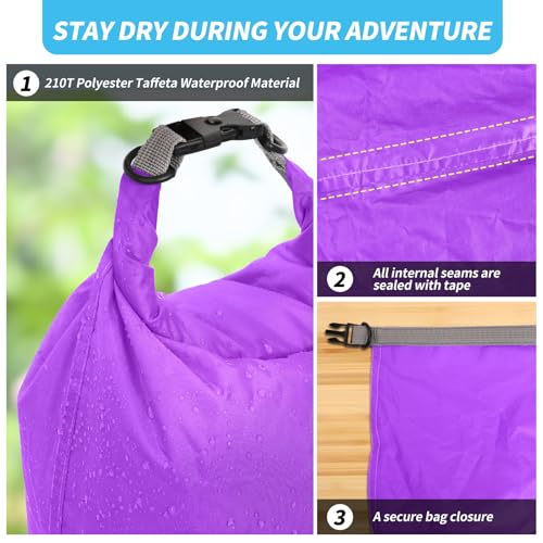 Dry Bag Set, Waterproof Small Lightweight Dry Bags for Paddle Board Kayaking, Fishing, Camping(Purple, 20L 2Pack) - color: Purple, size: 20L 2Pack