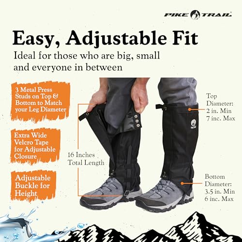 Pike Trail Adjustable Leg Gaiters - Lightweight, Waterproof - Leg Guards for Men & Women - Hiking Essentials Ideal for Hunting, Trekking & Fishing - 1 Pair - color: Olive Drab