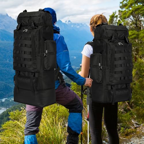 70L/100L Large Camping Hiking Backpack with Rain Cover, Waterproof Molle Rucksack Military Tactical Backpack, Lightweight Backpacking Daypack for Trekking Climbing Outdoor