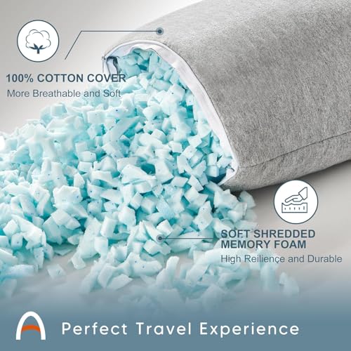 ACCURATEX Camping Pillow, Cotton Cover Compressible Travel Pillow,13x18 | Adjustable Shredded Memory Foam Pillow, Small Backpacking Accessories, Sleeping Essentials, Portable Car Airplane Pillow - color: Grey