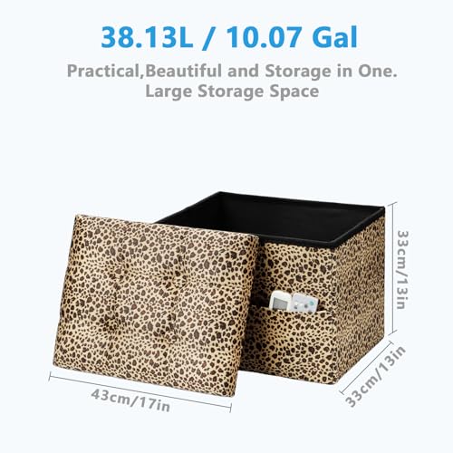 AmasSmile Ottoman with Storage,17" Folding Velvet Foot Rest Chest,Leopard - color: Leopard Print, size: 17"*13"*13"inch