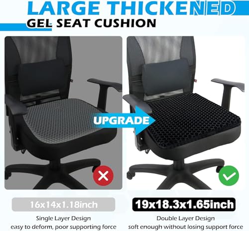 Gel Seat Cushion for Long Sitting Pressure Relief(Super Large & Thick) - Gel Cushions for Office Chairs - Tailbone Pain Relief Cushion, Sciatica & Back Support, Wheelchair Cushions & Car Seat Cushion - color: Black, size: Super Large - 19x18.3x1.65inch