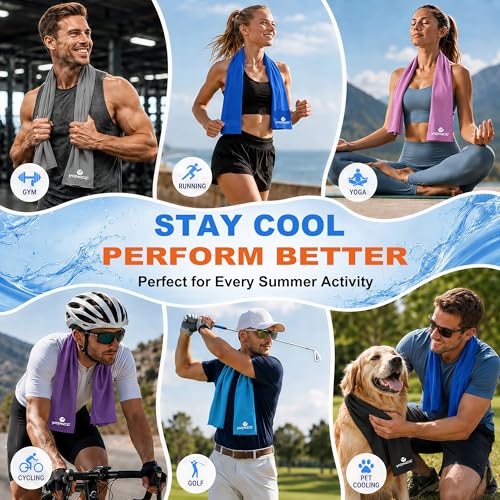 YQXCC 2 Pack Cooling Towels (47"x12"), Ice Cool Towel for Neck & Face | Cooling Neck Wraps, Soft Breathable Microfiber Chilly Towel for Yoga, Golf, Gym, Running, Camping & Hot Weather - color: Light Blue+dark Gray