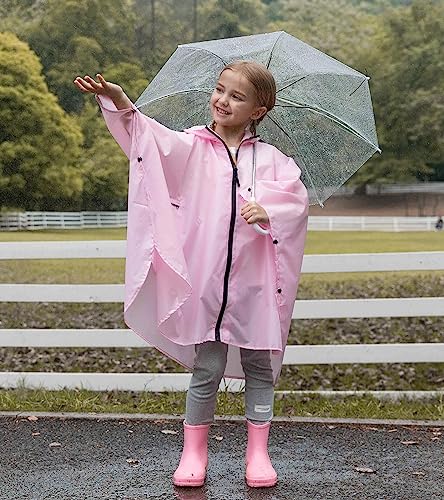 SaphiRose Lightweight Kids Rain Poncho Waterproof Jacket Zipper Up Rain Coat - color: Pink, size: 3-5T