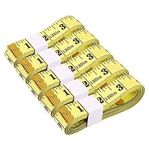 Measuring Tape for Sewing, 120 Inch Soft Fabric Cloth Tape Measure for Body Measurement, 5 Pack Double Scale Seamstress Tailor Ruler for Waist Clothing Nursing Craft(Yellow) - color: Yellow