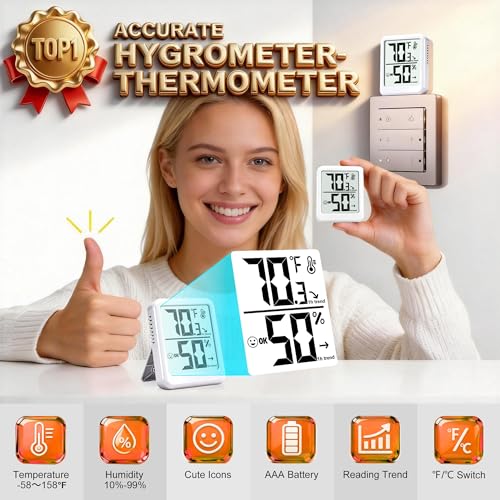 Room Thermometer Indoor Hygrometer Digital Humidity Meter - color: White - Upgraded Version, size: 1 - Pack