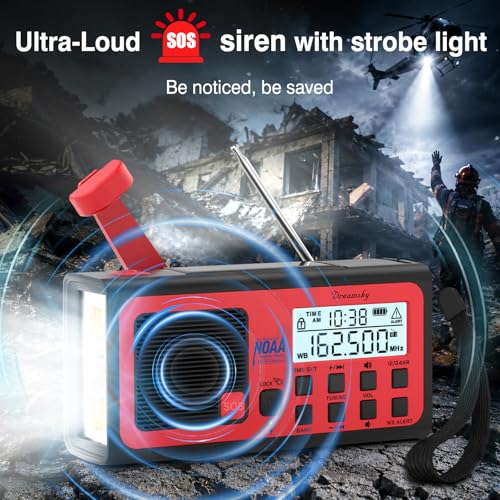 DreamSky Emergency Radio NOAA Weather Alert with Hand Crank - color: Red
