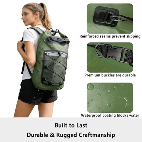 SHENDU 20L Waterproof Dry Bag - Roll-Top Backpack w/Waterproof Phone Case for Kayaking, Hiking, Camping, Boating, Beach Unisex（green） - color: Green