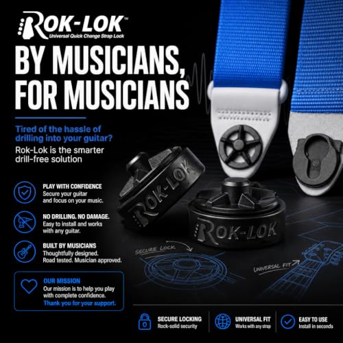 Rok Lok PRO Guitar Strap Lock - 1 Pack (Black) - No Mods Required - color: Black, size: 1 Pack