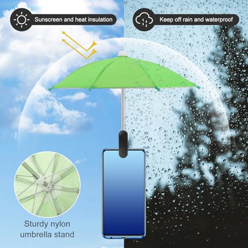 Phone Umbrella - Adjustable Cell Phone Umbrella Sun Shade with Stable Clip Universal Mini Cellphone Shade Cover for Beach/Pool/Outdoor, Green - color: Green