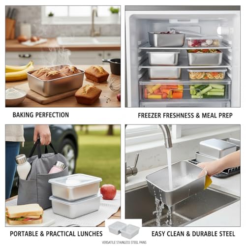 7pcs Stainless Steel Food Storage Containers with Flip-Top Lids, Leakproof & Stackable for Outdoor Camping, Family Gatherings, Office & School