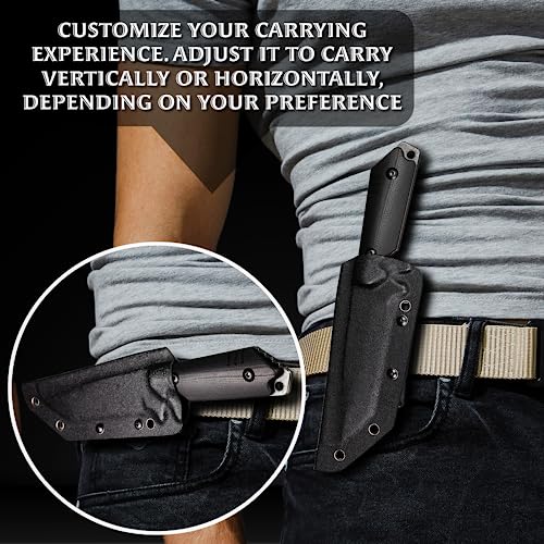 OLX-004 Tactical Survival Knife with Kydex Sheath, Outdoor Fixed Blade with Belt Clip, 420HC Steel Blade Camping Knife with G10 Handle
