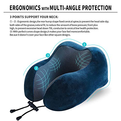 TALLGO Travel Pillow, Best Memory Foam Neck Pillow Head Support Soft Pillow for Sleeping Rest, Airplane Car & Home Use (Dark Blue) - color: Dark Blue