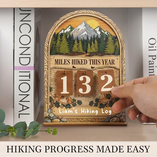Hiking Gifts for Women Men, Gifts For Hikers, Miles Hiked This Year Tracker | Wooden, Personalized, 7x5 inches, Custom Hiking Log Counter, Unique Hiking Essentials, Cool National Park Gifts