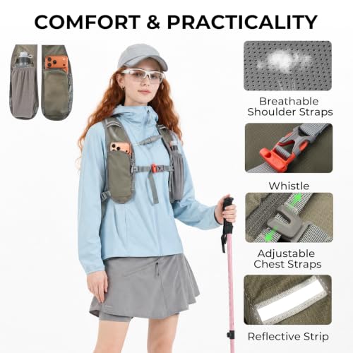 14L Small Hiking Backpack, Packable Travel Daypack for Men Women | Lightweight, Quick-Access Phone Pocket, Breathable, Water Resistant, Adjustable Straps, Emergency Whistle, Commuting Cycling - color: Grey