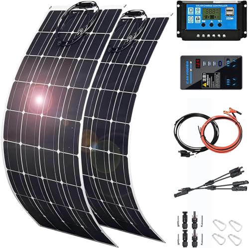 1000 Watt Solar Panel Kit, with Inverter & Charge Controller(40A) 2pcs 500 Watt Flexible Monocrystalline Solar Panel kit Photovoltaic Module for 12-48V Battery Charging Car Battery Camper RV - color: Milky white