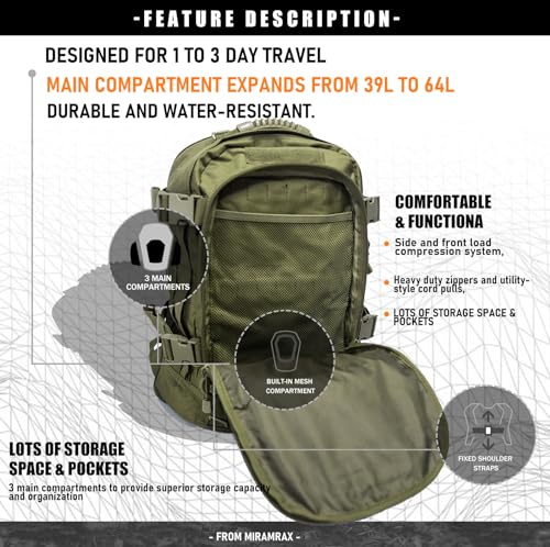 Miramrax Tactical Backpack Military Army Daypack - Assault Pack for Men Molle Backpacks Bug Out Bag 3 Day Pack for Hiking Camping Travel Hunting Rucksack Trekking Green - color: Green