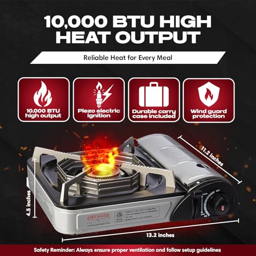 Chef Master Portable Butane Camping Stove, Countertop Burner, 10,000 BTU - style: StoveOnly