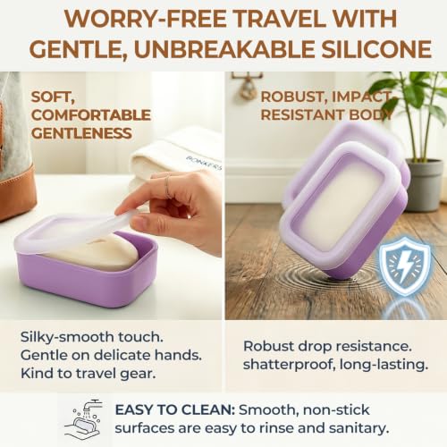 AIMAIAIMAI Enhanced Leak Proof Travel Soap Container, Compact Silicone Travel Soap Holder with Drainage Pad, Great for Camping, Gym and Business Trip (Purple) - color: Purple
