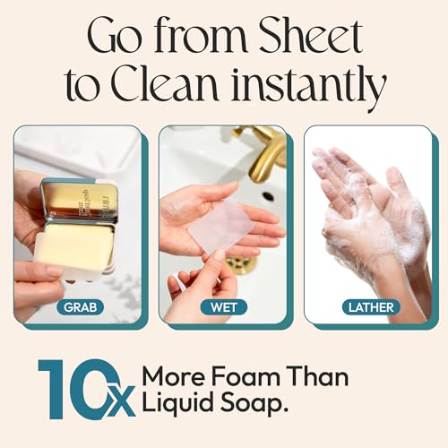 FOMIN - Paper Soap Sheets for Traveling - 300 Jasmine Portable Hand Soap Sheets for Travel in Tin - Dissolvable Mini Portable Travel Soap Sheet for Hand Washing, Camping and Hiking - color: Jasmine (Pack of 3)