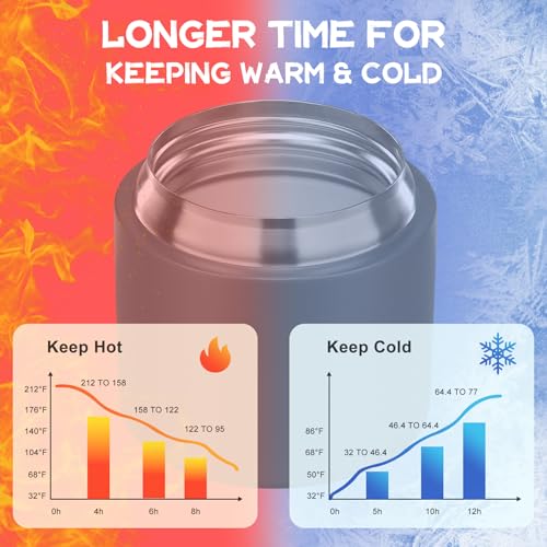 2 - in - 1 Soup Thermo for Hot Food 14oz with Snack Box Container Leak Proof Insulated Lunch Container Kids and Adults Stainless Steel Double Wall Vacuum Wide-mouth Thermal with Spoon and Handle - color: Gray, size: 14oz