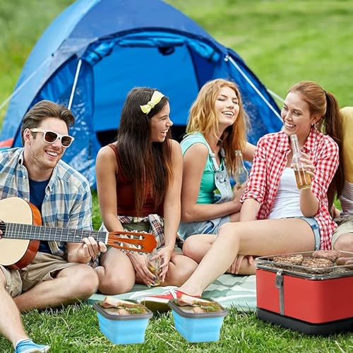 2 Pcs Collapsible Silicone Bowls with Lids, 500ml & 800ml Rectangular Foldable Food Storage Containers, Reusable Meal Prep Bowls, Microwave Freezer Safe, Ideal RV Camping Travel Accessories,Blue - color: Blue