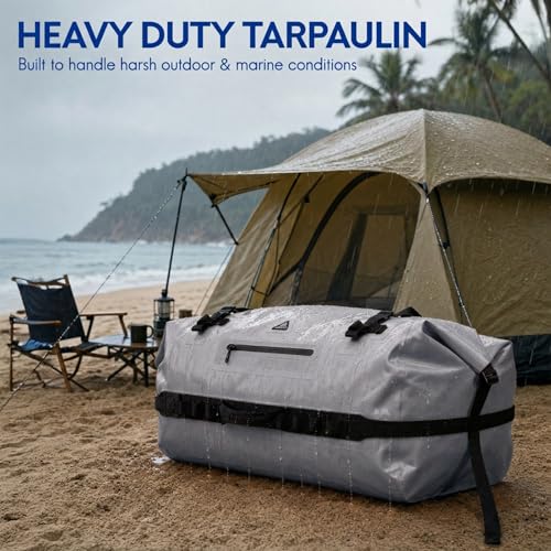 Haimont IPX7 Waterproof Roll-Top Dry Duffel Backpack | 60L/90L Sizes, 500D Tarpaulin, Welded Seams, Mesh Pockets, Boating & Kayaking - color: Light Gray, size: 90L