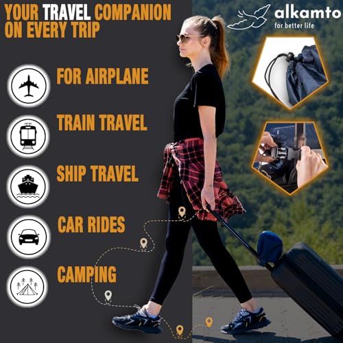alkamto Travel & Camping Comfortable Memory Foam Pillow – Easy to Carry Portable Bag – Temperature Regulating Pillow Case - size: White Travel + Extra Cover